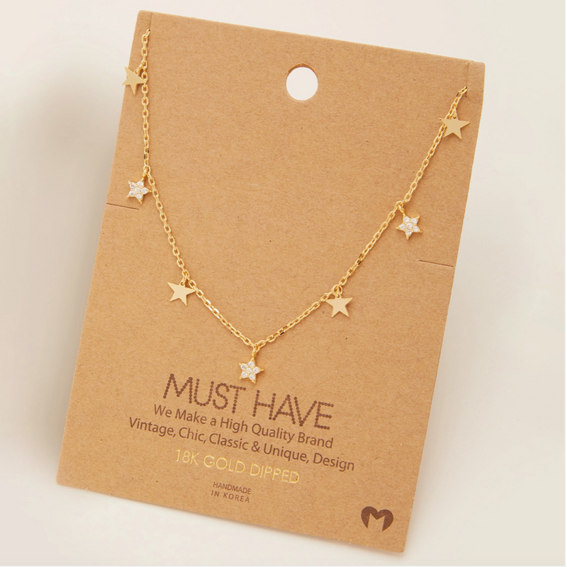 Multi Pave Star Charm Necklace (Gold)