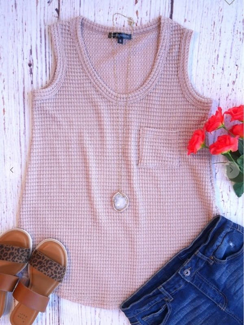 Rose waffle tank that's soft, airy and light weight. Perfect for Summer!