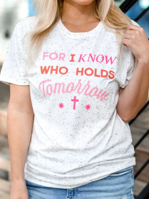 Gorgeous cream flecked shirt with pink and orange lettering.