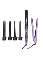 6 piece hair tool set. Includes 5 curling wands , 1 flat iron & one glove.