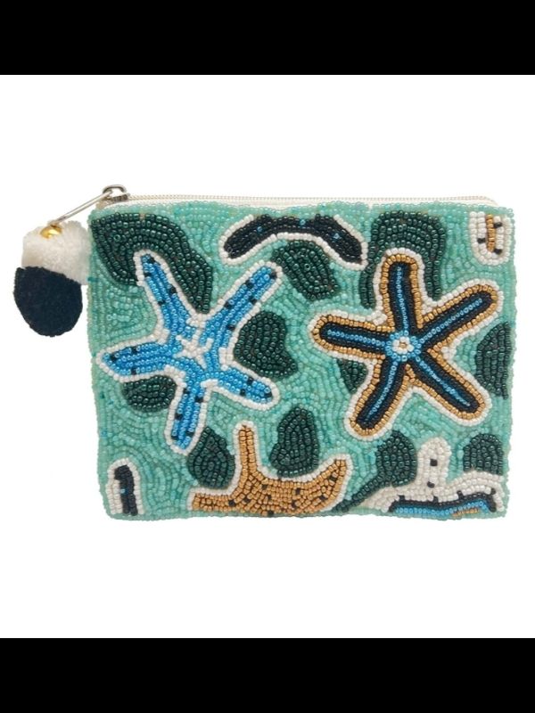 Handmade starfish beaded coin purse