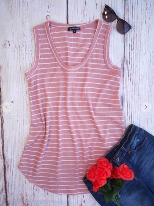 Mauve  striped V-neck super soft, airy and light weight. Perfect for Spring and Summer! 