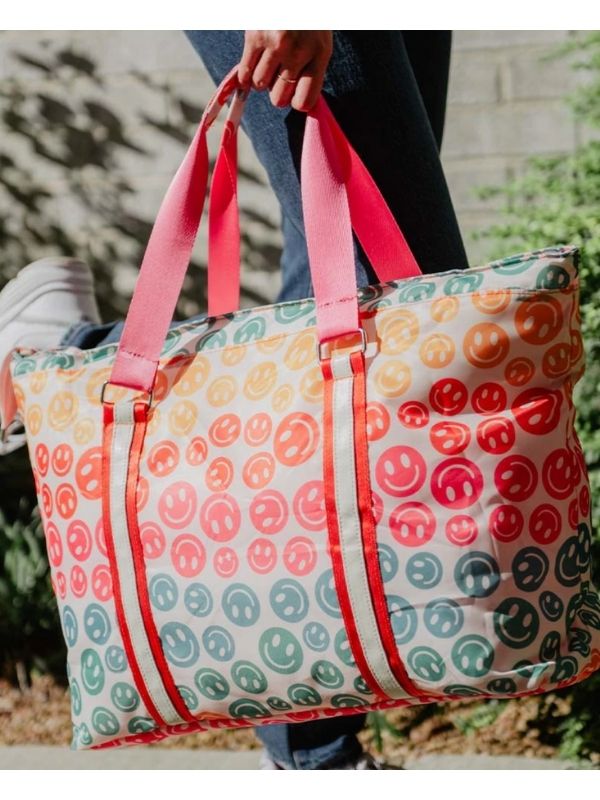 Smiley Face Emoji Tote Bag, perfect for travel or the beach.