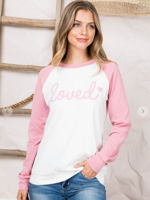 Loved raglan top in ivory and pink.