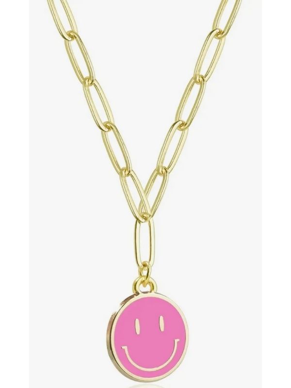 Drop down smiley face necklace in multiple colors. 