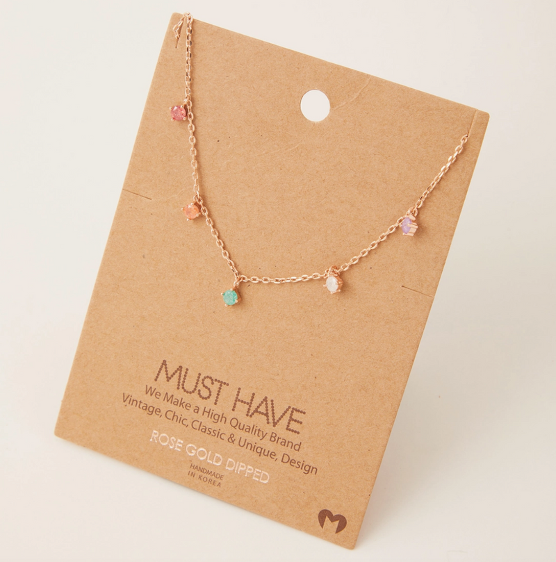 Jewel Stud Charm Necklace (Rose Gold)